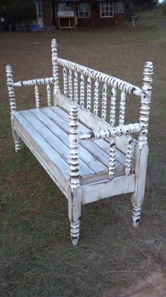 Vintage Headboard Bench in Distressed by cottageandcabin on Etsy, $375.00