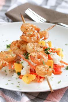 Mango Rice Salad with Grilled Shrimp | foodnfocus.com