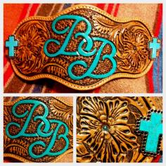 Tooled leather bronc halter noseband.