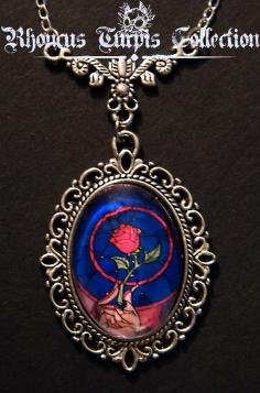 Disney Beauty  the Beast Stained Glass Rose Glass Cameo Cabochon Necklace. $18.00, via Etsy.