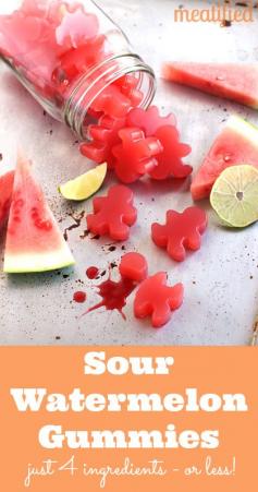 Sour Watermelon Homemade Gummies from meatified.com - just 4 ingredients or less! #paleo #gummies #glutenfree