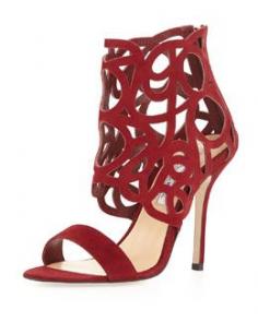 Oscar de la Renta Cutout Suede Glove Sandal, Cardinal | FW 2014 | cynthia reccord