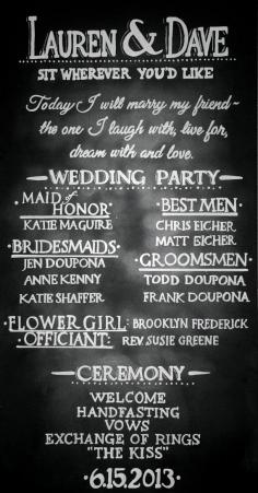 Chalkboard Wedding Program Sign Handdrawn Custom by LBFStudio, $40.00