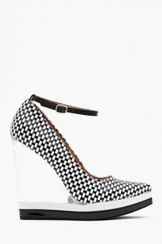 Jeffrey Campbell Piza Platform Wedge BLACK/WHITE PATENT