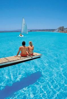 Largest Swimming Pool in the World. Algarrobo, Chile. It covers 20 acres!! Swimming with no worries about sea creatures