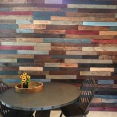 {DIY Colored Pallet Wall!}  Walls in second story garage bathroom!  This would look AWESOME!!!