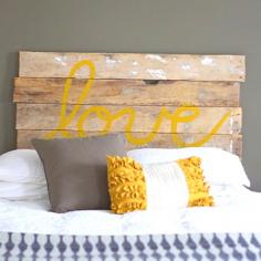 DIY headboard. Plus I love the color scheme- yellow and grey