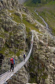 Triftbrücke, the longest pedestrian-only suspension bridge in the Alps, Switzerland