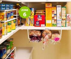 under shelf basket for breads--won't fall or get smashed.  Other good pantry organizing tips on this link.