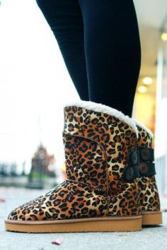 Cozy Cutie Boot in leopard....black tights, black skirt, black top & leopard scarf. Large tan Coach bag!