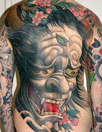 Japanese Tattoo with Oni Mask, source: http://scroll-me.com/japanese-tattoo-inspiration-pictures/