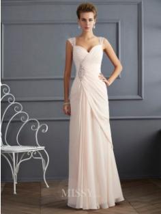 Sheath Straps Beading Sleeveless Floor-Length Chiffon Dress