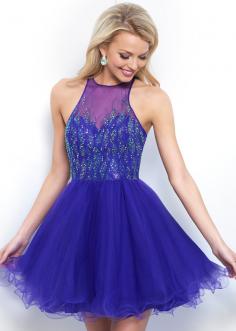 2017 Vibrant Beaded Halter High Neck Violet A Line Tulle Homecoming Dress [Intrigue By Blush 351 Violet] - $186.00 : Prom Dresses 2017,Weddi...