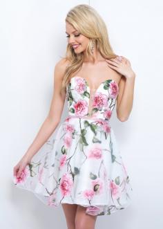 Romantic Floral Printed Organza Sweetheart Off White Multi Homecoming Dress