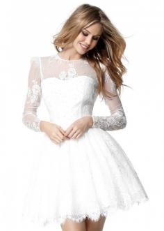 Chic Illusion Lace Neck Long Sleeves Ivory A Line Homecoming Dress