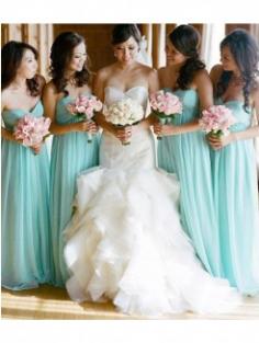 A-Line Sleeveless Sweetheart Floor-Length Chiffon Bridesmaid Dress