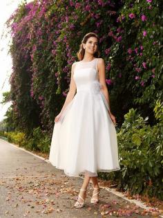 A-Line Bateau Sash/Ribbon/Belt Satin Ankle-Length Wedding Gown