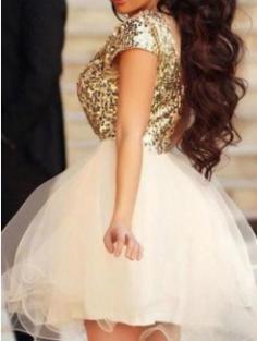 Princess Sleeveless Scoop Sequin Tulle Short/Mini Homecoming Dresses