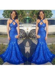 $129 New Arrival Sequined Royal Blue Mermaid Prom Dresses Sleeveless Sexy Evening Gowns