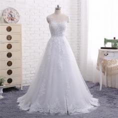 2018 New Arrival A Line Scoop Neck Lace Appliques Sheer Bridal Wedding Dress [WS1711] - $198.99 :