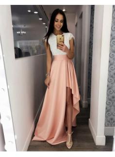 $167 2018 Fashion High-low White-and-pink Cute Lace Prom Dress BA7371