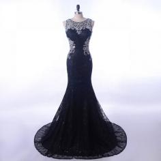 Vintage Lace Black 2018 Crystals Sheer Illusion Back Long Prom Evening Dress [PS1709] - $188.99 :