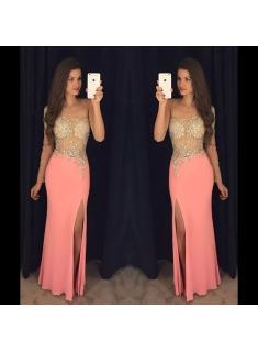 $159 Sexy Sheath One Shoulder Crystal Prom Dresses 2018 Side Slit Evening Gowns