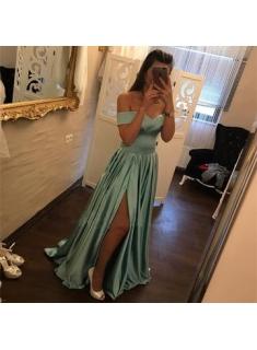 $129 Newest Off-the-Sholder A-line Prom Dresses Side-Slit Simple Evening Dresses