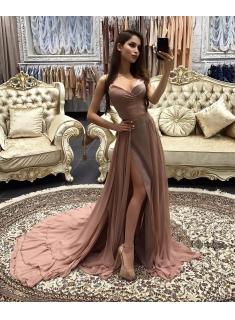 $129 Sexy A-line Prom Dresses 2018 Layers Side-Slit Straps Long Evening Gowns