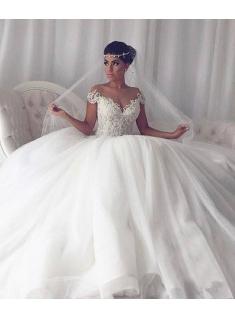 Elegant Weiße Hochzeitskleider Mit Spitze Prinzessin Tüll Brautkleider