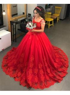 Designer Brautkleider Rot Spitze Prinzessin Hochzeitskleider Online