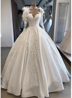 Modern Brautkleid Mit Ärmel | Prinzessin Hochzeitskleid Mit Federn