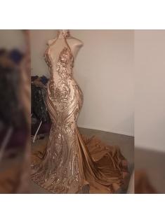 Halter Straps Sexy Sequins 2019 Prom Dresses Cheap | Mermaid Backless Cheap Evening Gowns on Mannequins
