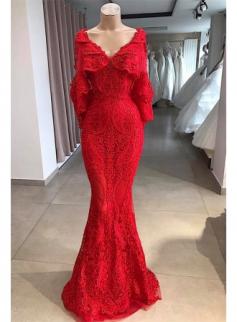 Charming Red Floor-Length Mermaid 2019 Prom Dresses | Appliques Shawl Beading Evening Gown
