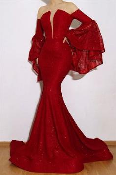 New Arrival Red Mermaid Off The Shoulder Lace Appliques Long Prom Dress | Yesbabyonline.com