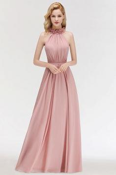 MARGUERITE | A-line Floor Length Halter Sleeveless Ruffled Chiffon Bridesmaid Dresses | www.babyonlinewholesale.com