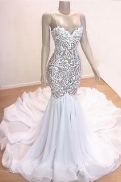 Mermaid Gorgeous Applique Spaghetti-Straps Sleeveless Prom Dress | www.babyonlinewholesale.com
