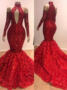 Charming Halter Long Sleeves Mermaid Floor-Length Prom Dress BC0767 | Yesbabyonline.com