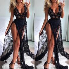 Sexy Black Straps Lace Side Slit Sexy Mermaid Prom Dresses