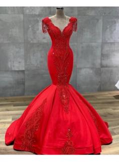 Luxus Rote Abendkleider Lang | Abiballkleider Bodenlang Online