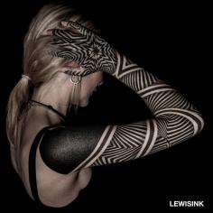 Geometric symmetry full sleeve tattoo for women