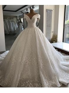 Luxus Brautkleider A linie | Weiße Hochzeitskleider Spitze