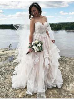 Schlichte Brautkleider mit Spitze | Hochzeitskleider A Linie Online