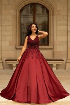 Rote Brautkleider V Ausschnitt | Hochzeitskleid A Linie Spitze