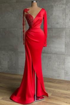 Rotes Abendkleid Lang | Abiballkleider mit Ãrmel