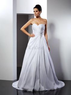 Prinzessin A-Line Anständiges Brautkleid aus Satin mit Rüschen