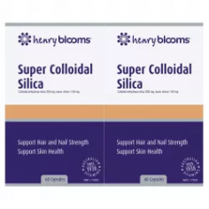 Henry Blooms Super Colloidal Silica Twin Pack 120 Capsules

Product Details

Formulated for strength and beauty from within for luxuriant hair, beautiful nails, healthy skin and connective tissue. Silica contains Silicon which helps to maintain the elasticity of skin and gives strength and support to nails, hair, skin, connective tissue, tendons and ligaments. The highest concentrations of silicon in the body are found in the skin and hair. It also helps calcium and the formation of collagen in bone remineralisation, connective tissue and bone formation.

Silicon is a naturally occurring mineral that is most commonly found in the form of silica. The highest concentrations of silicon within the body are found in the skin and hair. Silicon is required for the healthy development and functioning of connective tissues including hair, skin, nails, bone and cartilage.

Insufficient silica is associated with brittle and weak nails and hair and may contribute to a lack of integrity of collagen within the body. Silica is also an important component of teeth and supports the bone matrix. It is one of the essential nutrients for the metabolism of calcium in the bone structure.

Blooms Super Colloidal Silica is a great source of silicon as it contains silica microparticles in a colloidal form, this allows for easier absorption and utilisation of silicon in the body. Several factors contribute to decreasing levels of silicon within the body. Variations in the food supply chain can lead to inconsistent dietary intake. Filtration of water and the increased consumption of bottled water also reduces the amount of silicon that is being obtained through the water source. On top of this, silicon levels tend to naturally decrease with ageing.

How to use

Always read the label. Use only as directed. If symptoms persist see your healthcare professional. Vitamin supplements may only be of assistance if the dietary vitamin intake is inadequate. All reasonable efforts have been made to ensure that ingredient listings for products displayed on this website are up to date, accurate and complete.

Please check ingredient listings for products before use or check in store.

Ingredients

Each vegetarian capsule contains:

Silicon 140 mg

as colloidal anhydrous silica 300 mg

No added gluten, yeast, sugars, lactose, artificial colours, flavour and preservatives.

Warnings

Use only as directed, if symptoms persist consult your healthcare professional

https://aussie.markets/health-and-beauty/vitamins/blackmores-nail-hair-skin-120-tablets-clone/