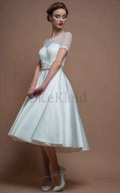 A-Line Wadenlanges Legeres Brautkleid mit Applike aus Satin