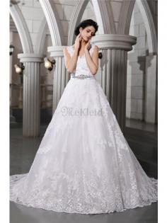 Empire Taille V-Ausschnitt Organza Brautkleid mit Applike mit Perlen