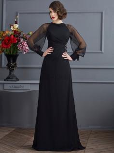 Chiffon Langärmeliges Reißverschluss Abendkleid